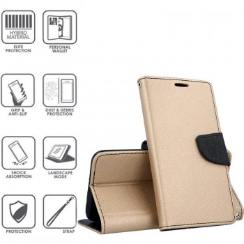 Atverčiamas dėklas-piniginė  auksinės spalvos (Samsung S9)